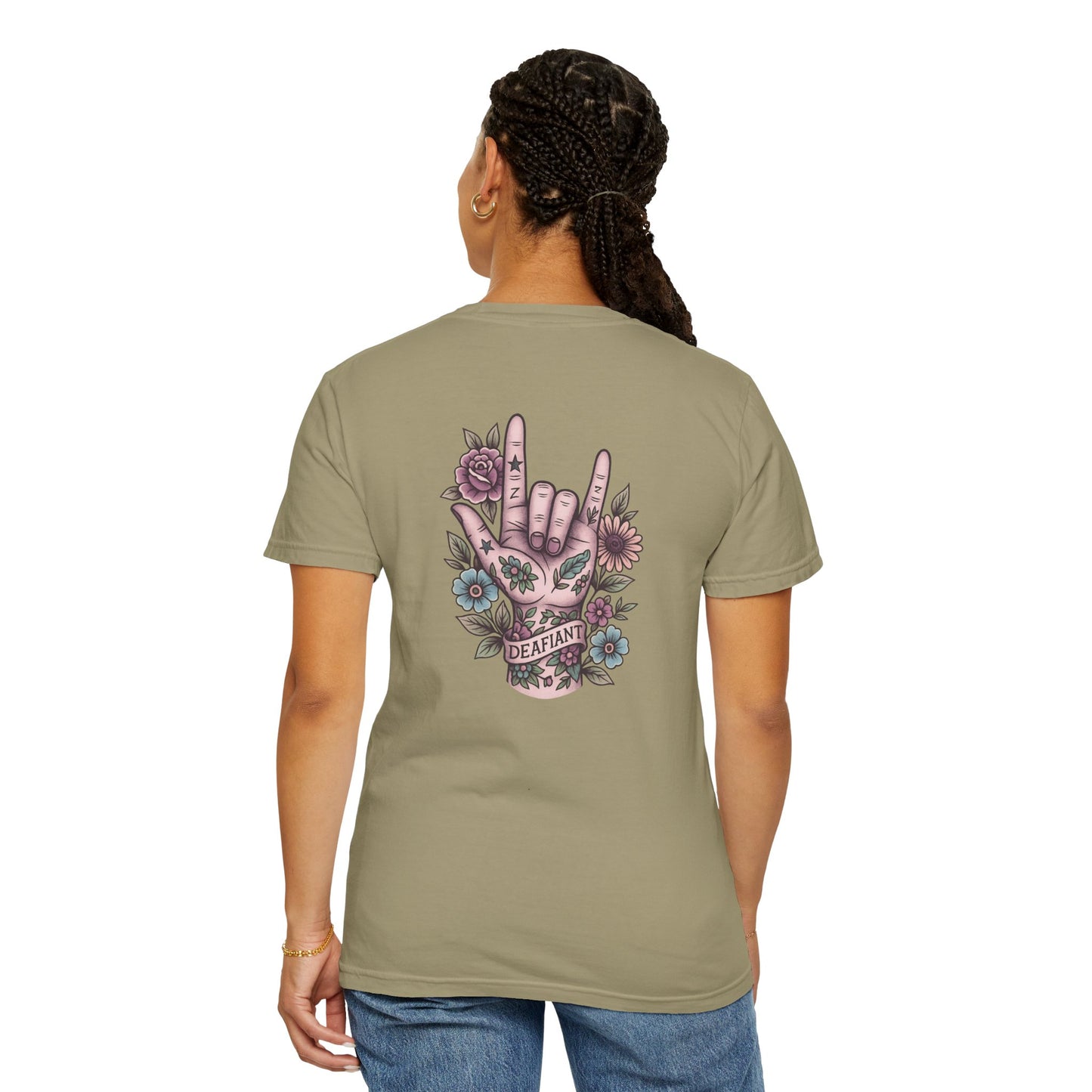"Rooted & Rebellious" β The Pink Llama x DEAFIANT Floral Collab Tee | Unisex Garment-Dyed T-shirt