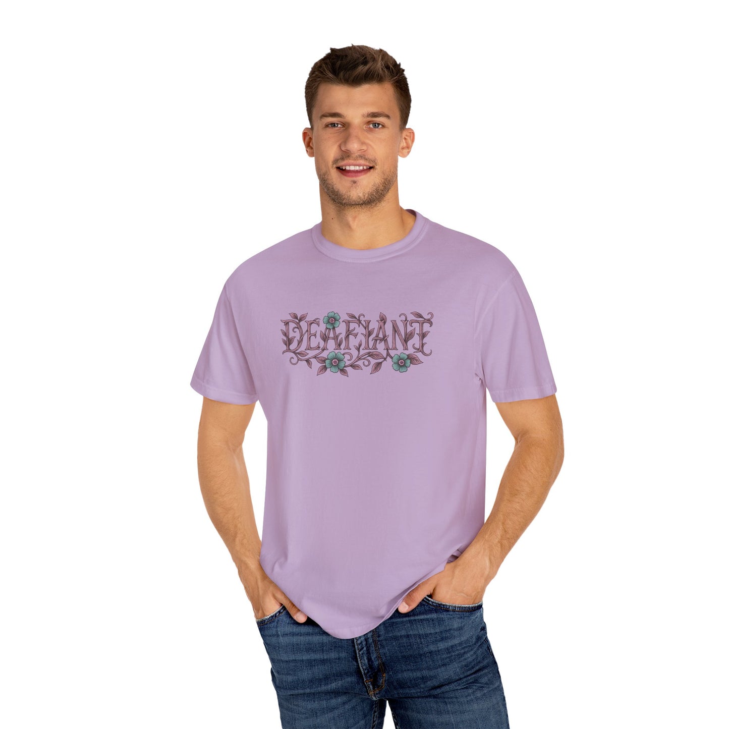 "Rooted & Rebellious" β The Pink Llama x DEAFIANT Floral Collab Tee | Unisex Garment-Dyed T-shirt