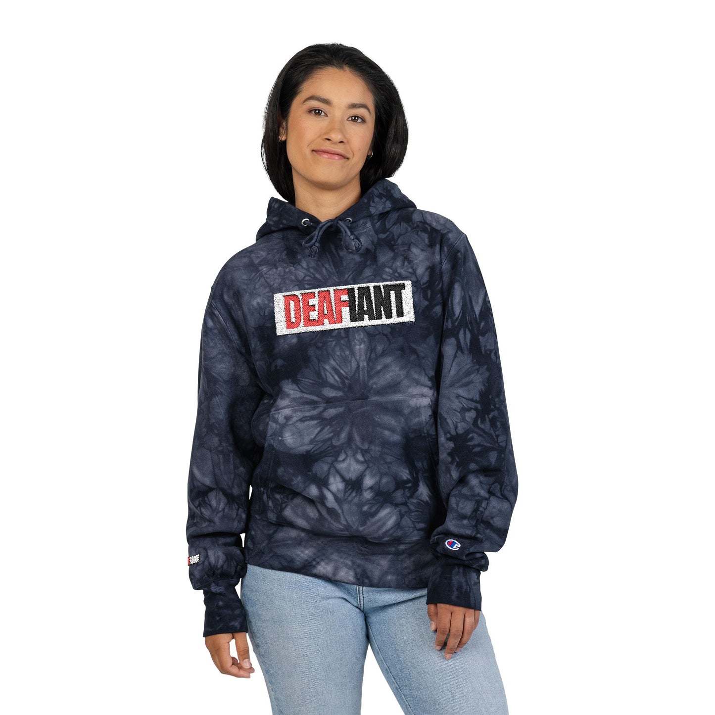 DEAFIANT Deaf Rebel | Unisex Champion Tie-Dye Hoodie (Embroidery)