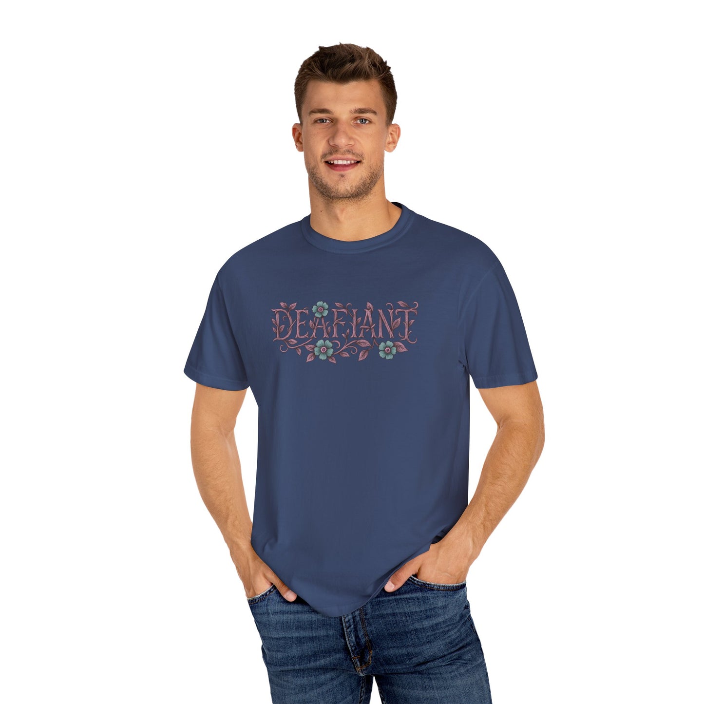 "Rooted & Rebellious" – The Pink Llama x DEAFIANT Floral Collab Tee | Unisex Garment-Dyed T-shirt