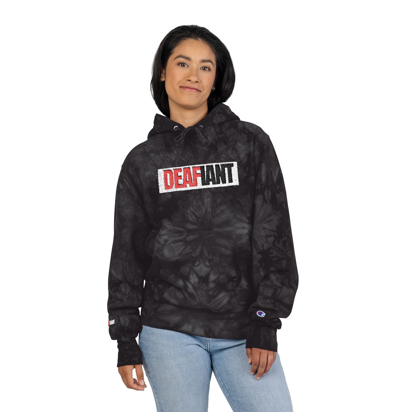 DEAFIANT Deaf Rebel | Unisex Champion Tie-Dye Hoodie (Embroidery)