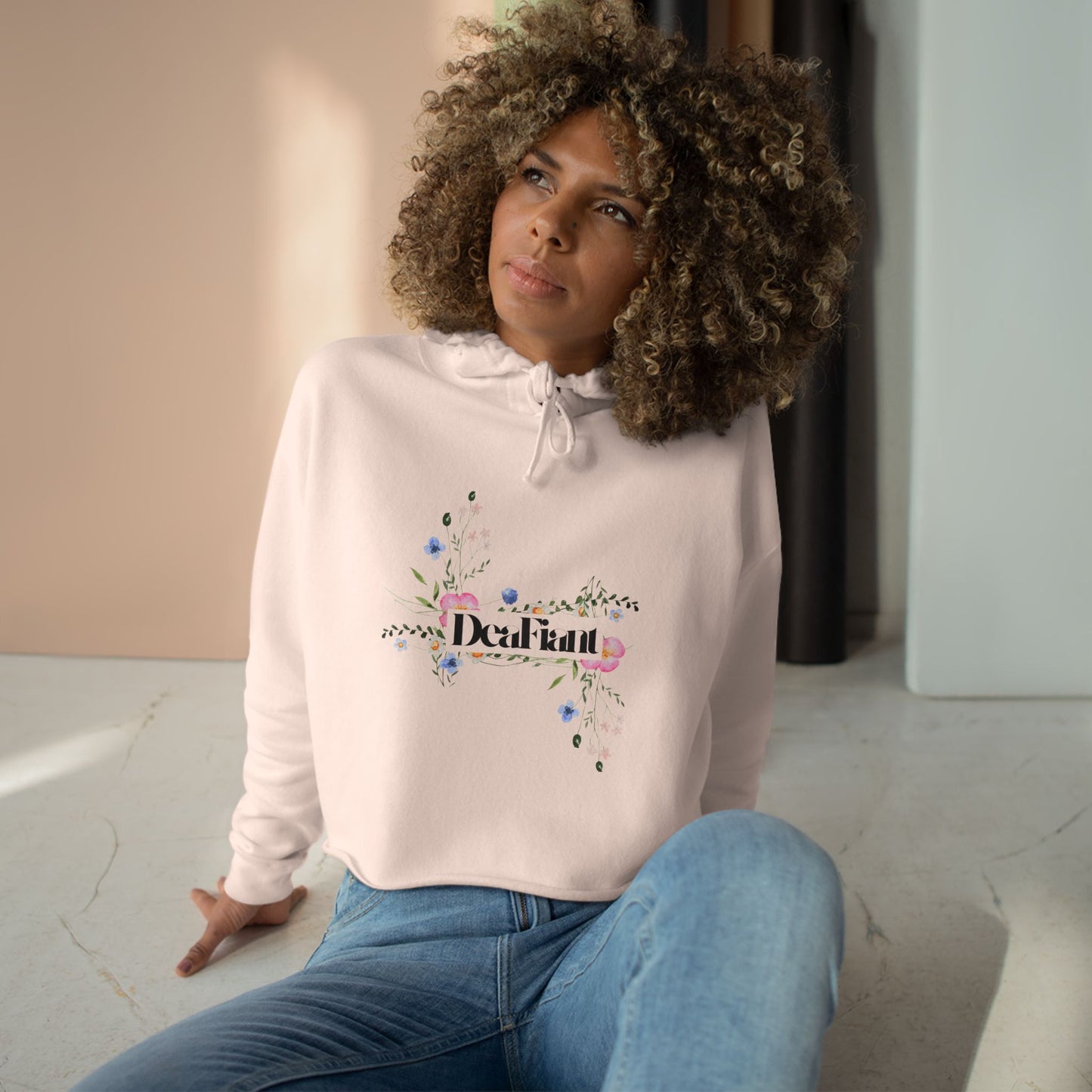 DEAFIANT She Blooms Floral Crop Hoodie