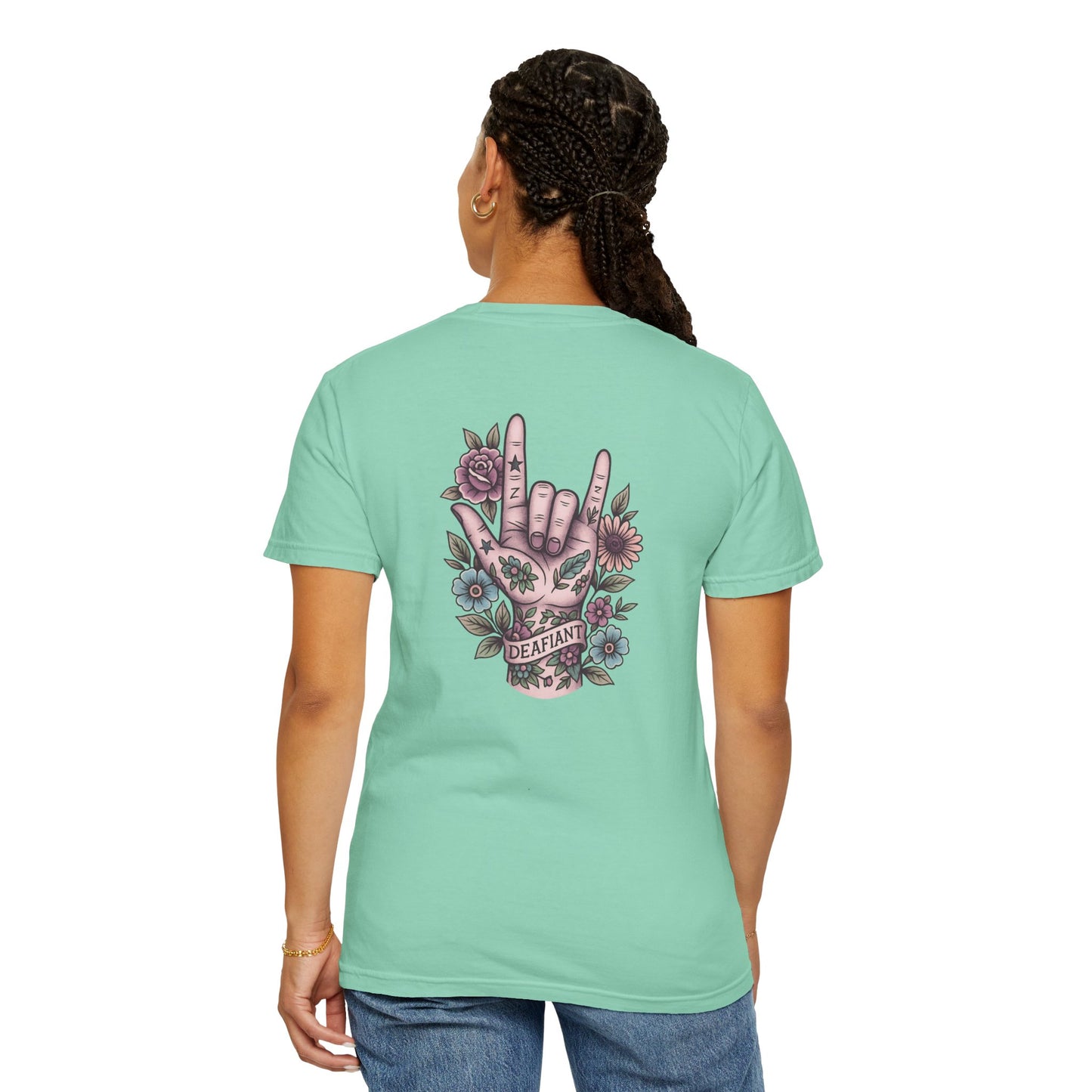 "Rooted & Rebellious" – The Pink Llama x DEAFIANT Floral Collab Tee | Unisex Garment-Dyed T-shirt