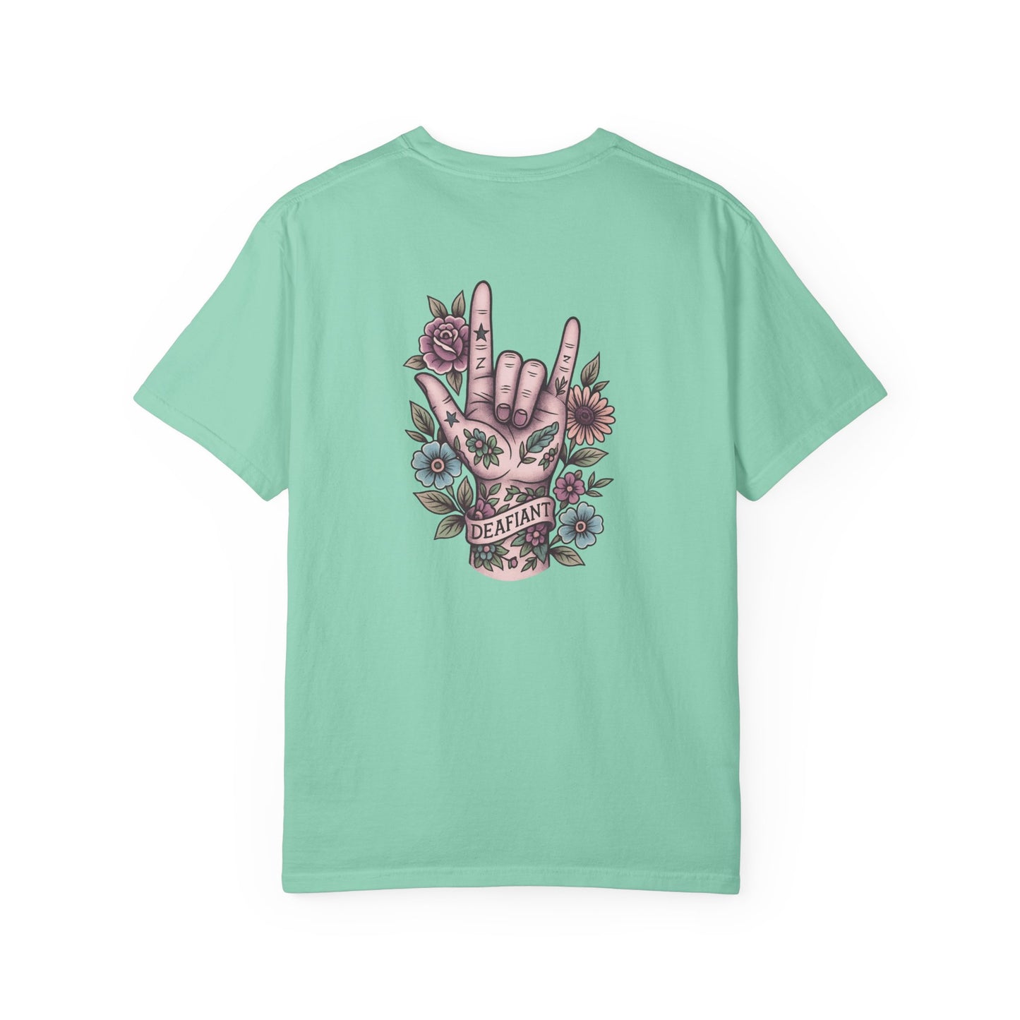 "Rooted & Rebellious" – The Pink Llama x DEAFIANT Floral Collab Tee | Unisex Garment-Dyed T-shirt