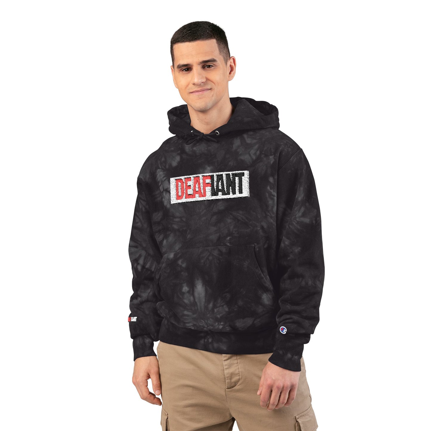 DEAFIANT Deaf Rebel | Unisex Champion Tie-Dye Hoodie (Embroidery)