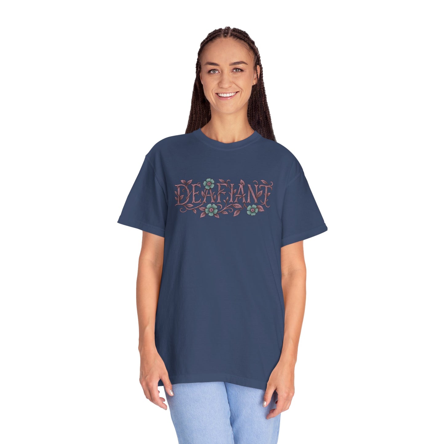 "Rooted & Rebellious" – The Pink Llama x DEAFIANT Floral Collab Tee | Unisex Garment-Dyed T-shirt