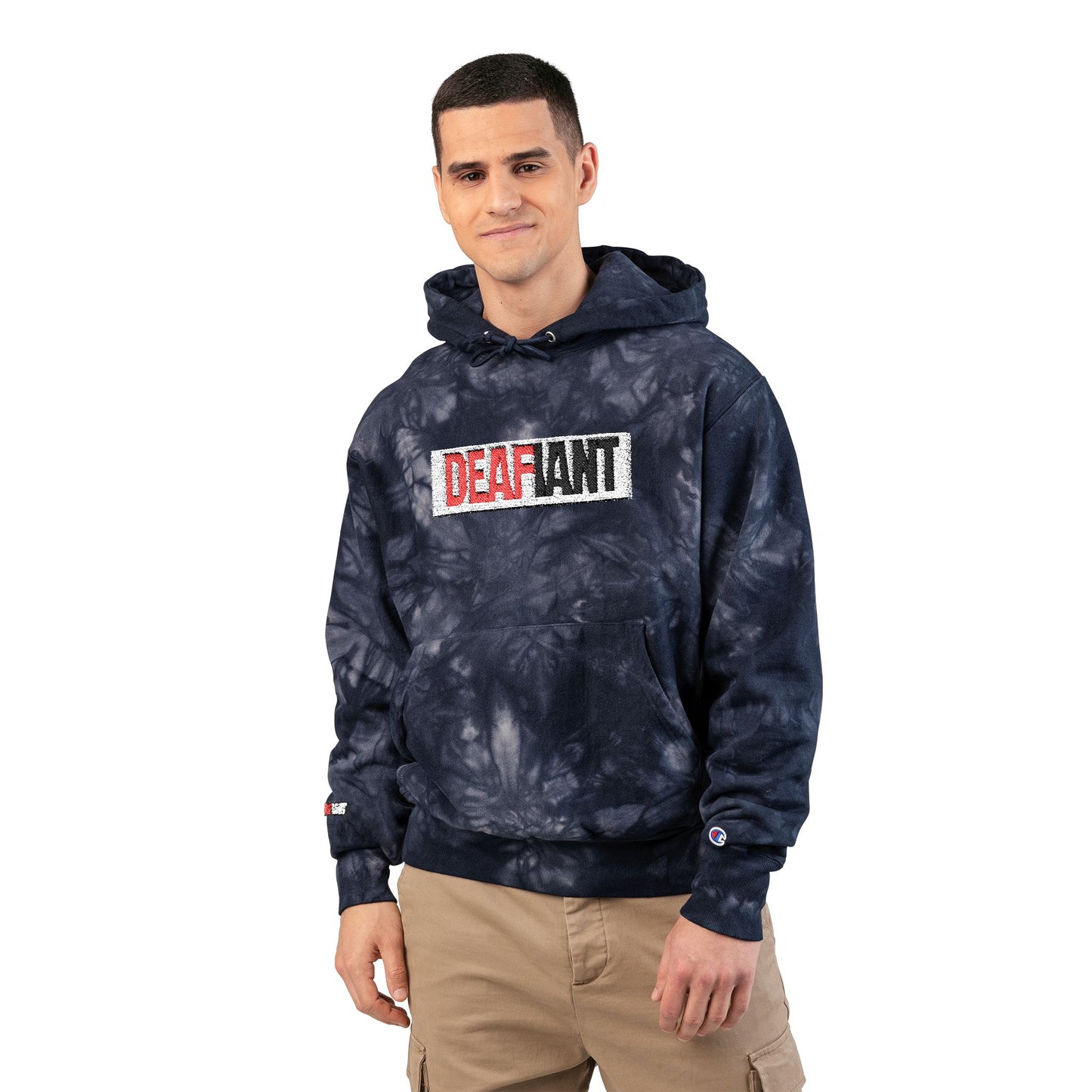 DEAFIANT Deaf Rebel | Unisex Champion Tie-Dye Hoodie (Embroidery)