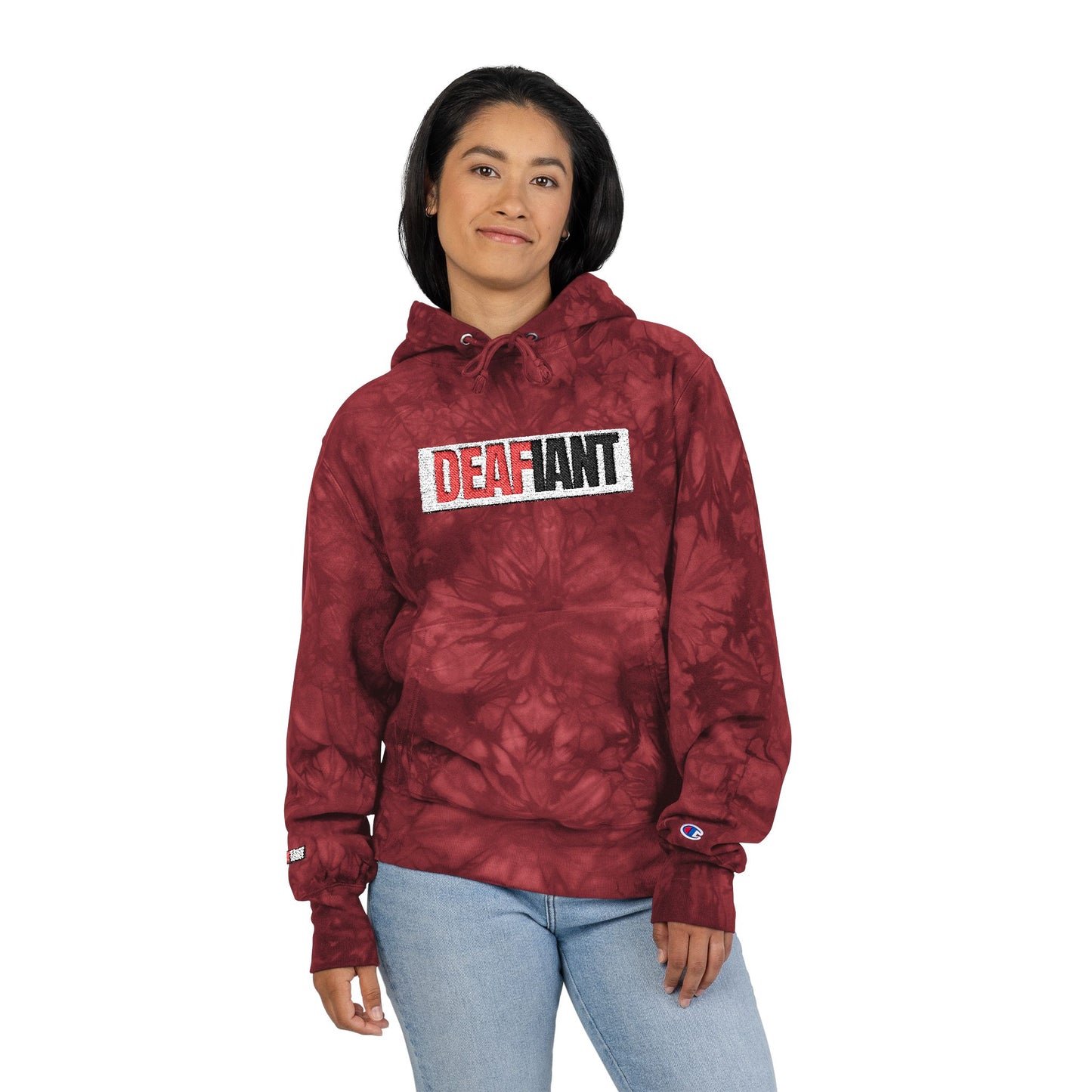 DEAFIANT Deaf Rebel | Unisex Champion Tie-Dye Hoodie (Embroidery)