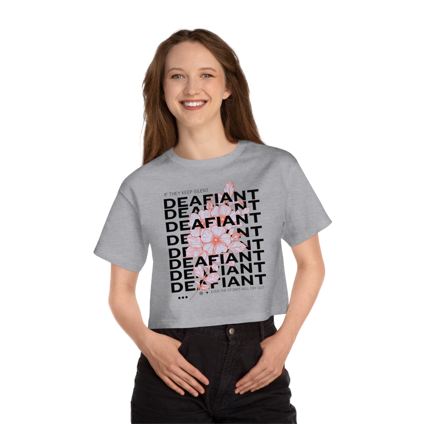 DEAFIANT Champion of Silence | Women's Heritage Cropped T-Shirt