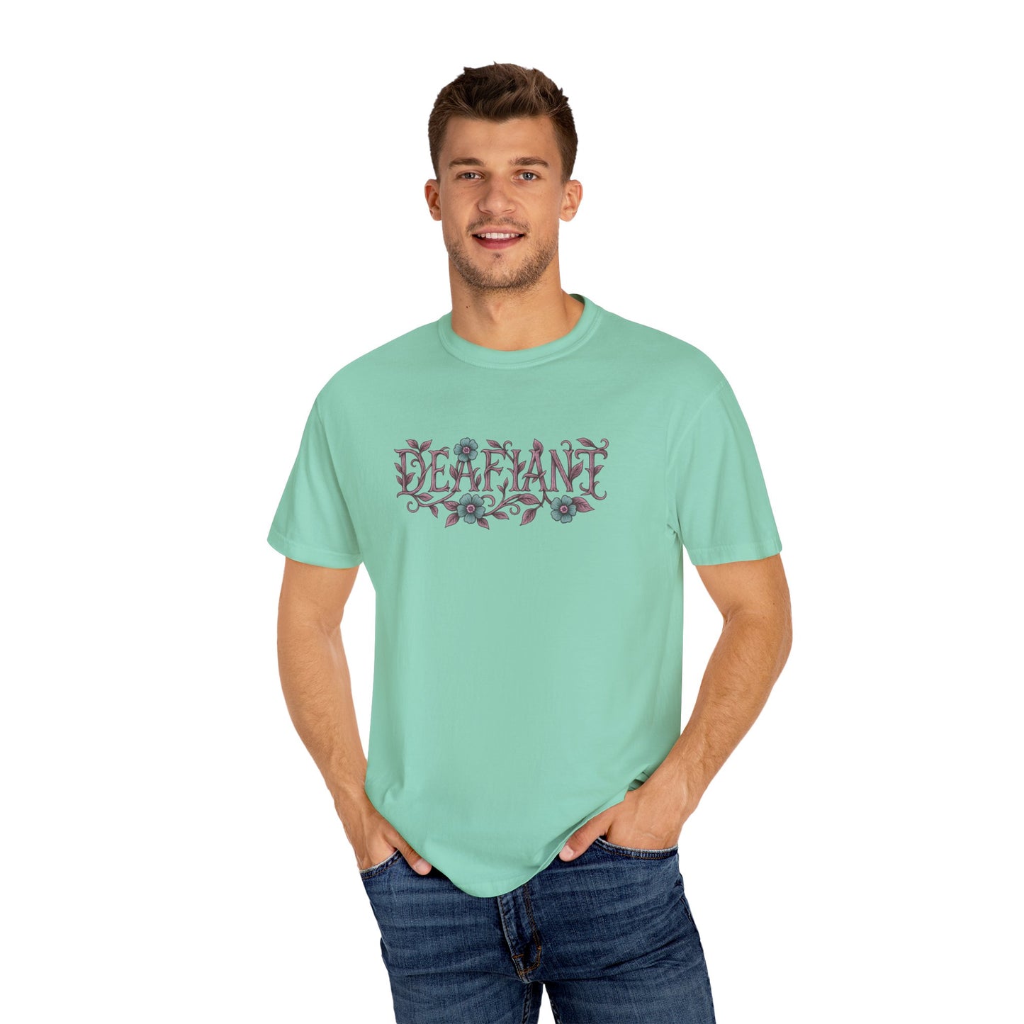 "Rooted & Rebellious" – The Pink Llama x DEAFIANT Floral Collab Tee | Unisex Garment-Dyed T-shirt