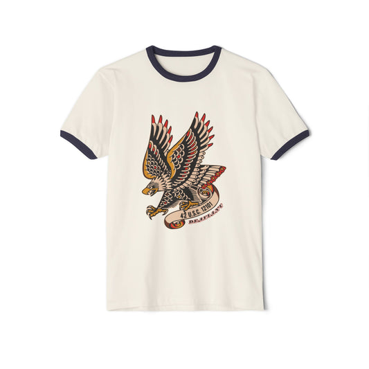 DEAFIANT Screamin' Eagle | Unisex Cotton Ringer T-Shirt
