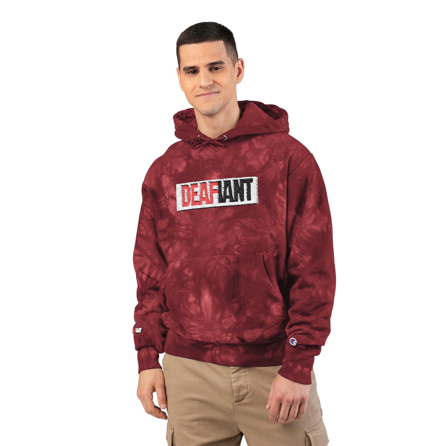 DEAFIANT Deaf Rebel | Unisex Champion Tie-Dye Hoodie (Embroidery)